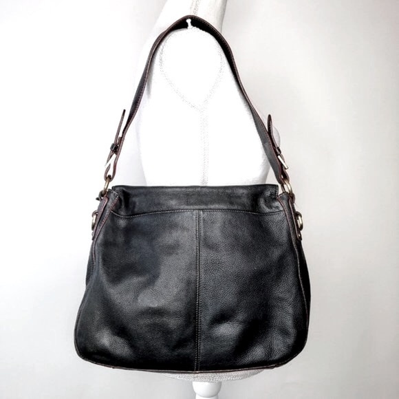 Etienne Aigner Black Leather Fold Top Shoulder Purse - Picture 2 of 8